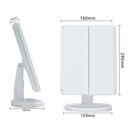 定制LED三折放大带灯触摸开关折叠化妆镜 三面镜台式led化妆镜