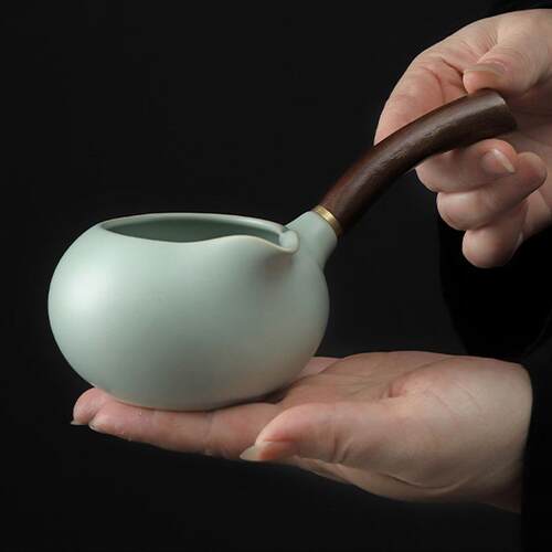 汝窑陶瓷公道杯开片可养过滤网架器茶漏天青茶海匀茶公杯茶具配件