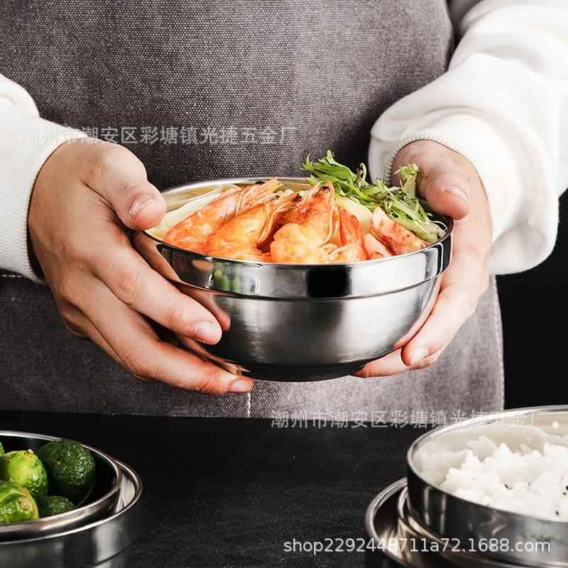 304不锈钢碗圆形双层隔热汤碗儿童加厚防摔饭碗多功能韩式冷面碗