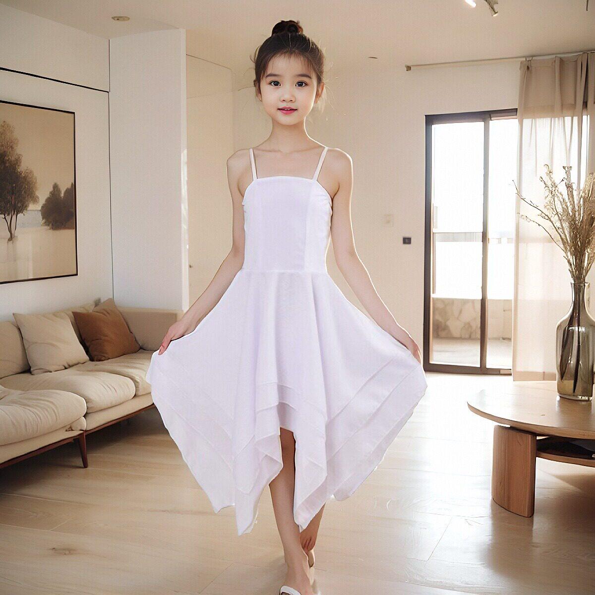 儿童舞蹈演出服装吊带裙子芭蕾舞裙成人现代舞蹈服白色舞蹈演出服
