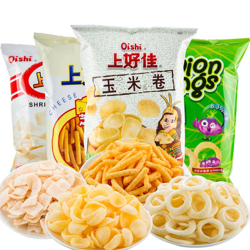 上好佳鲜虾片洋葱圈玉米卷80g*8包芝士条好吃的办公室休闲食品