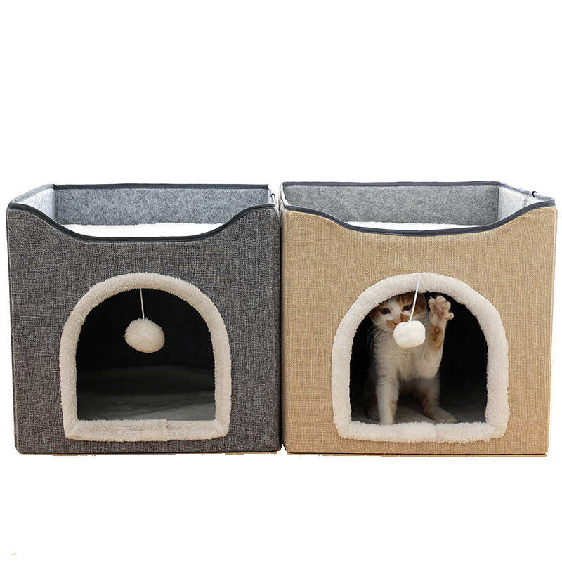 双层猫窝带毛球猫抓板可折叠便携宠物窝四季通用猫屋猫别墅