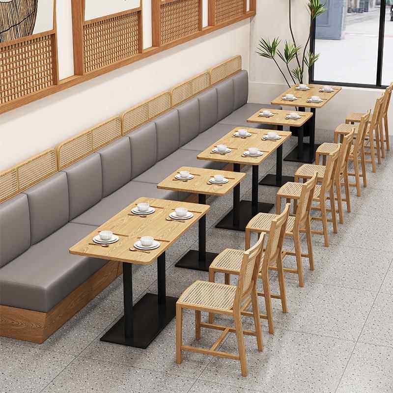 餐厅实木编藤卡座沙发桌椅奶茶店商用餐饮家具火锅饭馆餐桌椅组合