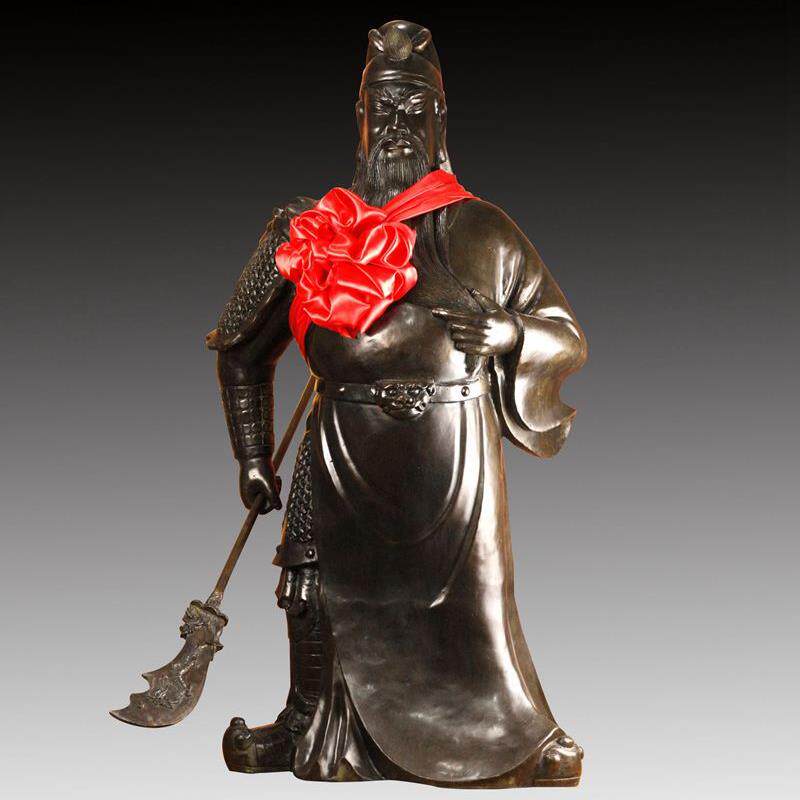 黄铜关公武财神铜像摆件 布衣关公大号 大刀关羽关二爷开业礼品
