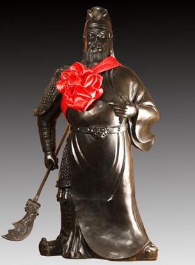 黄铜关公武财神铜像摆件 布衣关公大号 大刀关羽关二爷开业礼品