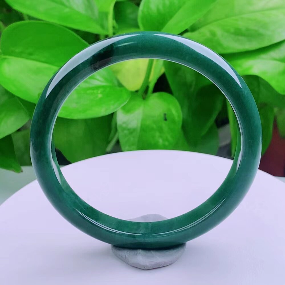 57圈口 天然真品翡翠玉镯正品 冰蓝水细腻满色正圈手镯38.90g