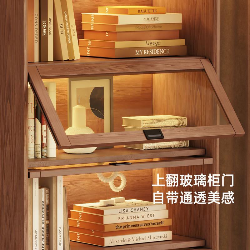 E帆hd子实木防尘书柜玻RHU璃门儿落童客厅书架置物架简约带家门地