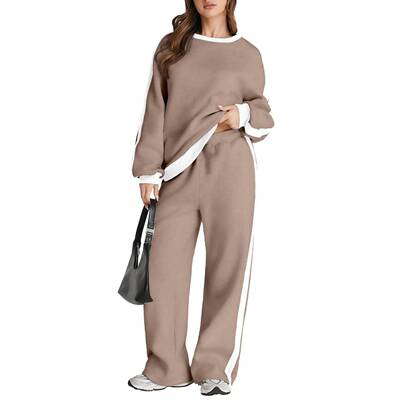 Women ' s Color Contrast Patchwork Causal Jogging Suit Set ,