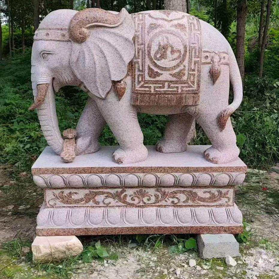 大型石雕大象花岗岩高泰式石材大象公司企业摆放招财门口摆件一对