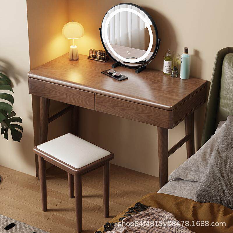 实木梳妆台卧室小户型带镜子化妆台收纳柜现代简约化妆桌书桌一体