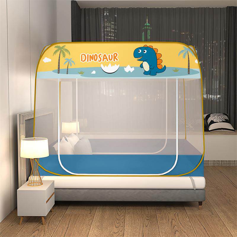 新款大方顶蒙古包蚊帐免安装型印花两开门全底防摔设计可悬挂风扇