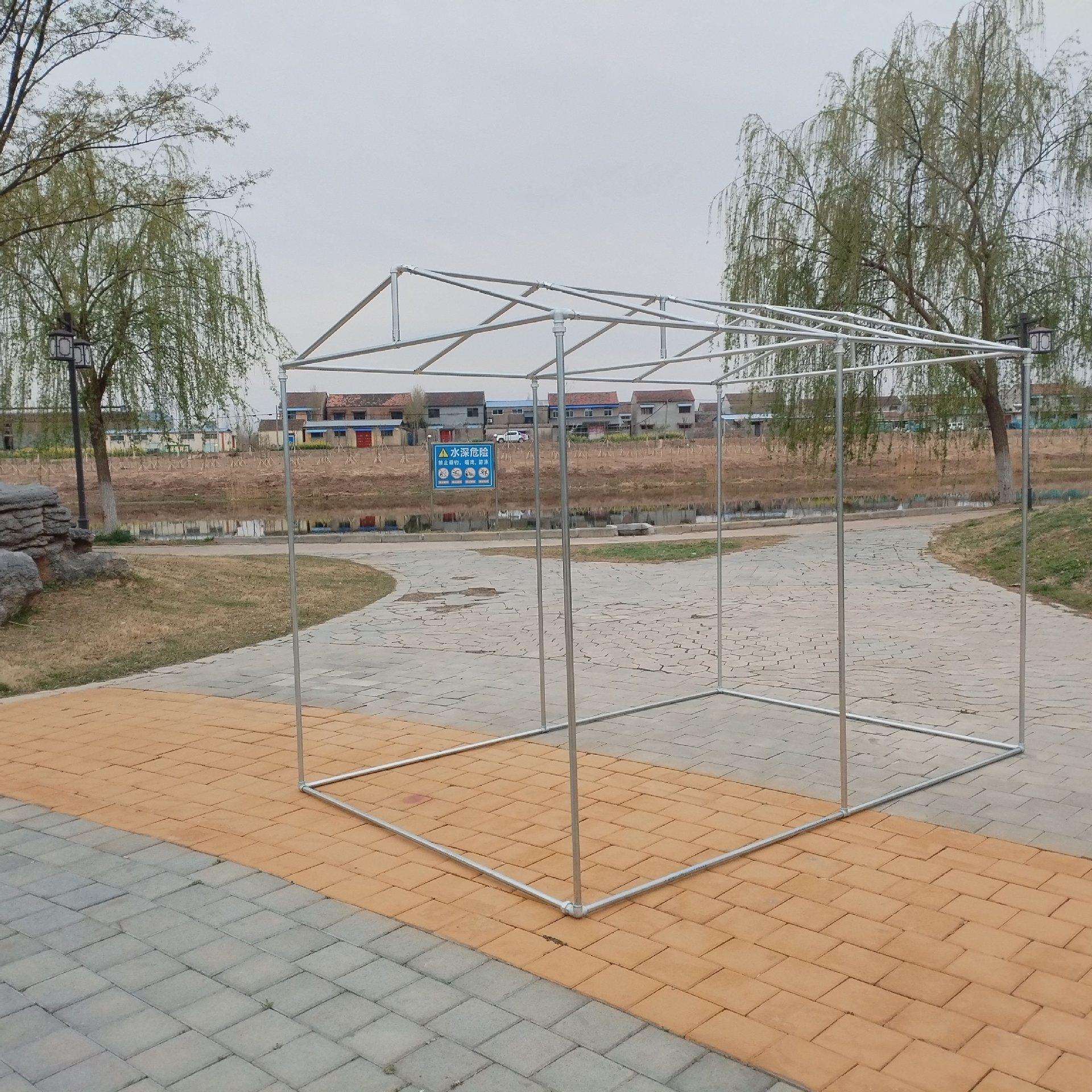 镀锌钢管带门花棚遮阳雨棚架子落地晾衣架家用晾衣杆户外尖顶斜坡图片