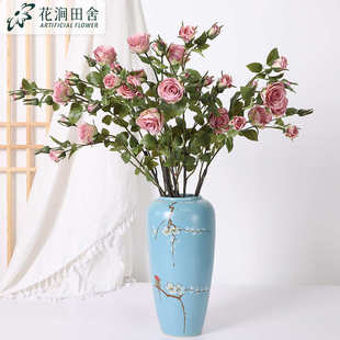 摄影道具 高档仿真花15头玫瑰树 饰 家居软装 ins风花 陈设板间装