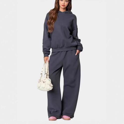 NEW Women's 2 Piece Lounge Sets-Bow Trim Print Hoodie &