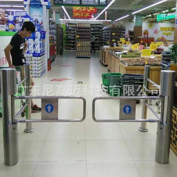 超市进门单向自动感应门非出口不锈钢摆闸门禁行器单边过道双开匝
