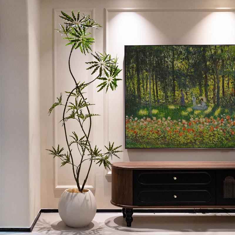海虹景品孔雀招财树木仿真绿植高端轻奢室内客厅假花大型落地盆栽