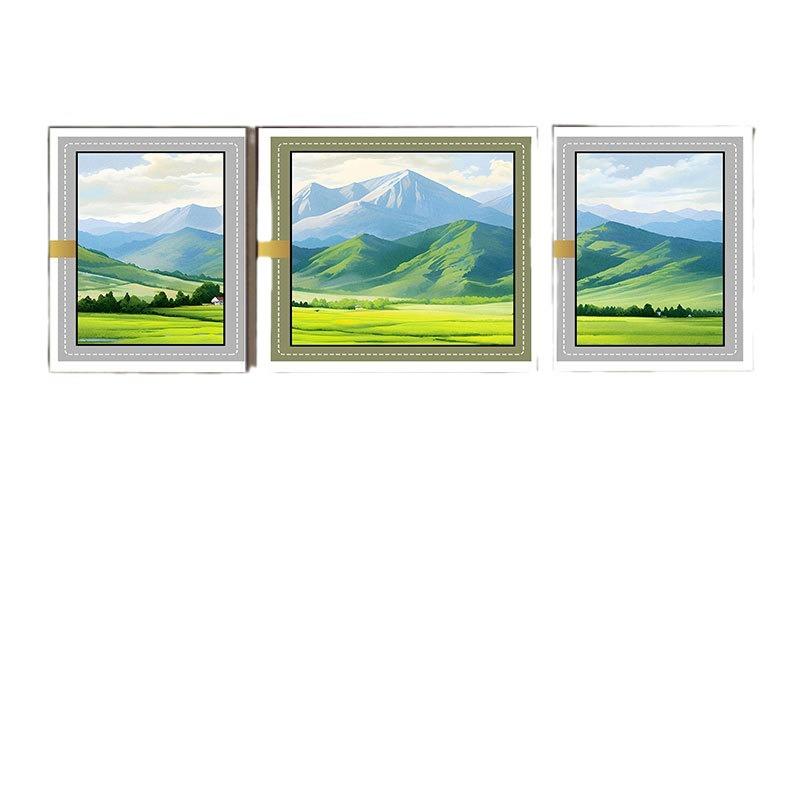 现代简约客厅三联画沙发背景墙画装饰画皮革微雕肌理烫金挂画