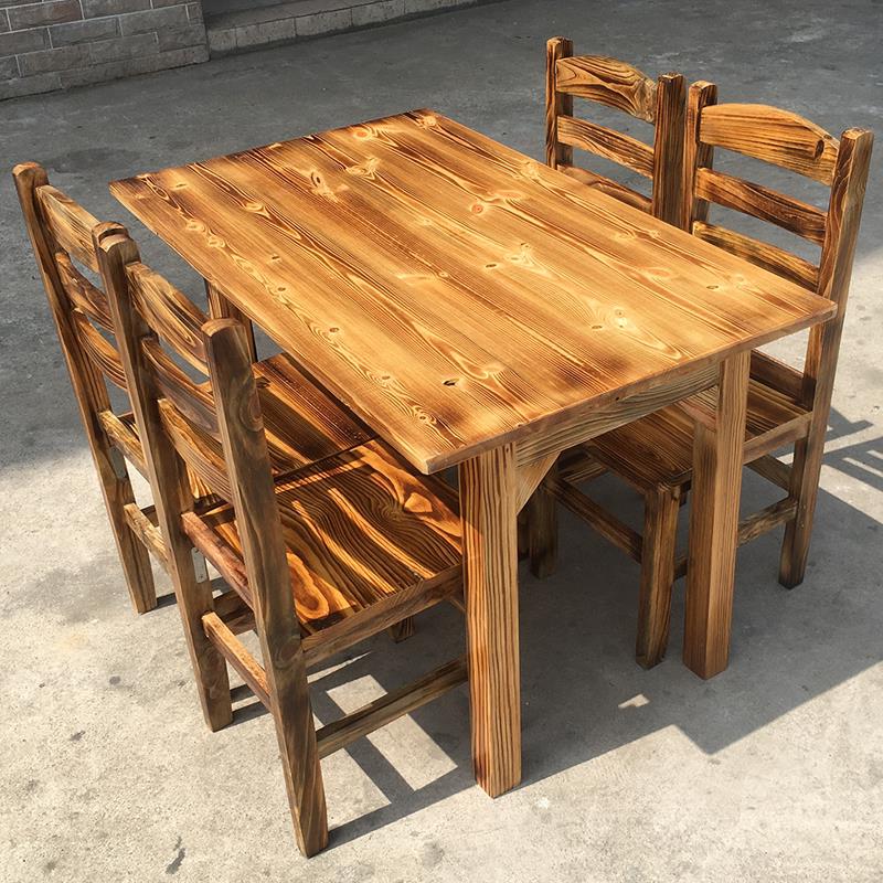 炭化实木长方桌火锅桌饭店餐厅长条桌大排档休闲农场方桌小吃店烧