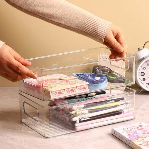 High-Quality PET Dual-Ear Transparent Storage Box, Desktop O