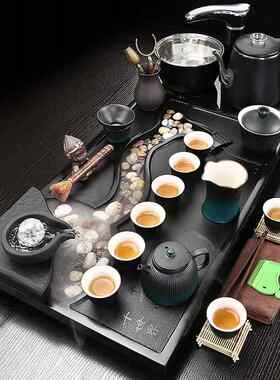OF9D天然乌金石茶具套装家用办公陶瓷简约小号石茶盘喝茶紫砂茶海