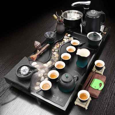 OF9D天然乌金石茶具套装家用办公陶瓷简约小号石茶盘喝茶紫砂茶海