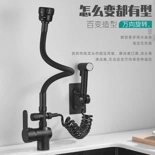 增压喷防溅万向 ZQ冷热厨房水龙头黑色家用阳台洗衣池面盆单孔立式