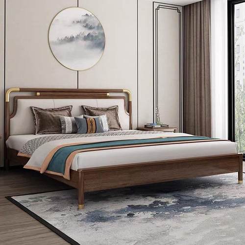 新中式实木轻皮靠床主卧现代胡木桃家A562北欧奢厂价直销2米2.具2