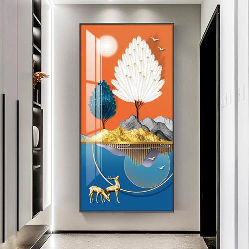 新款直销现代轻奢入户玄关装饰画走廊过道壁画北欧竖版玄幻大气晶