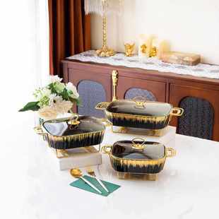 casserole长方形条纹陶瓷烤盘金色烤盘酒店bake ware