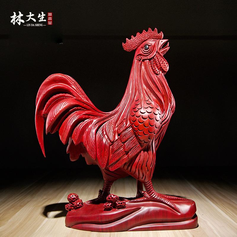 红花梨木雕大公鸡摆件木质动物十二生肖鸡家居电视柜装饰品工艺品