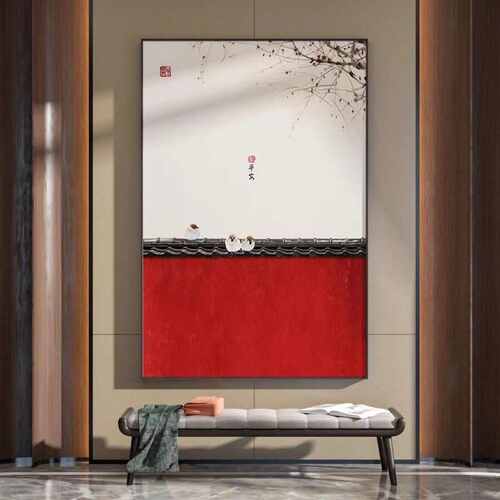 茶室新中式禅意挂画平安装饰画现代艺术山水意境客厅玄关端景背景
