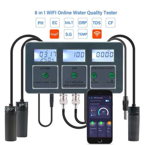多功能在线水质测试仪8和一检测APP酸碱度温度ORPPPM盐度在线水质