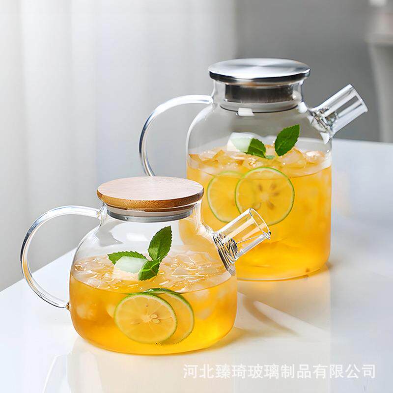 玻璃凉水壶耐高温煮茶壶泡茶高硼硅煮烧花茶茶具家用竹盖壶冷水壶