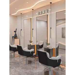 网红理发店镜子发廊专用美发店镜台带灯美发简约单面镜剪发镜落地