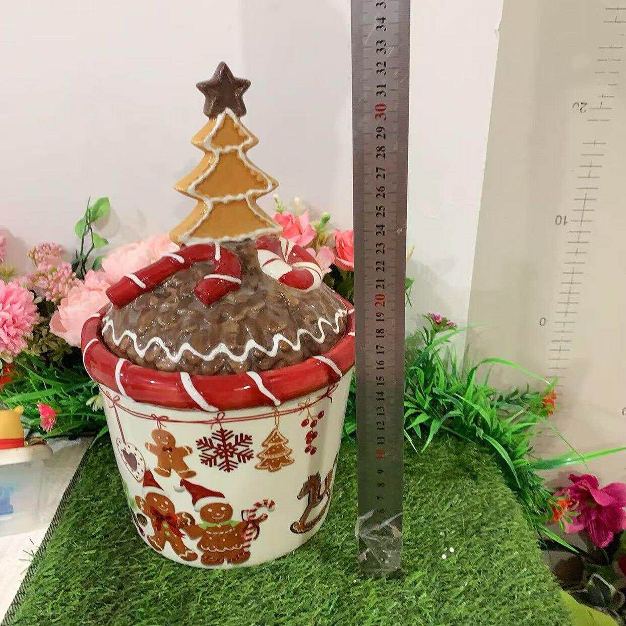 可爱手绘陶瓷浮雕耶诞节大姜饼人储物罐礼物盒耶诞节礼品