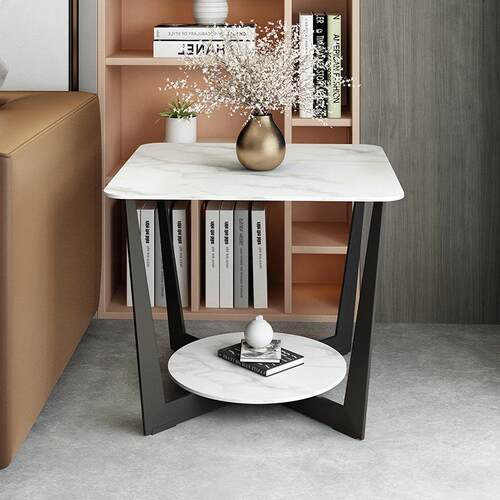 意式茶几北欧轻奢小户型客厅大理石岩板边几家用简易方形沙发角几