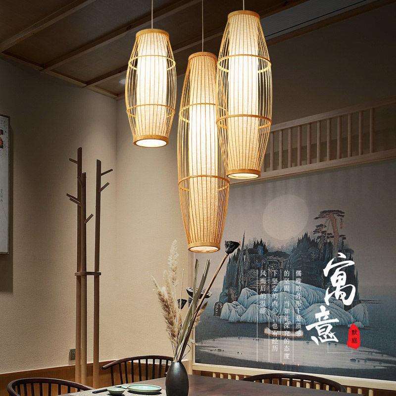 新中式竹编餐厅灯具简约个性禅意茶室灯笼罩手工编织竹艺餐厅吊灯