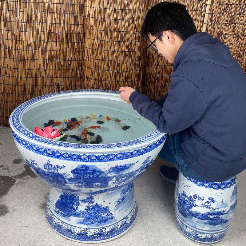 大口径陶瓷鱼缸大型乌龟缸荷花睡莲盆缸公司庭院摆件直径1米1.2米