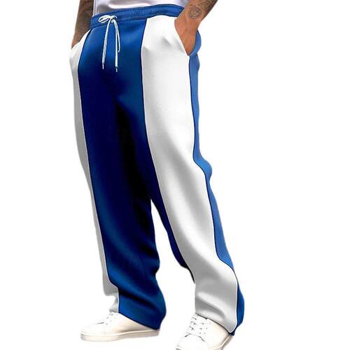 Men's Gray and White Striped Casual Pants Loose Comfortable