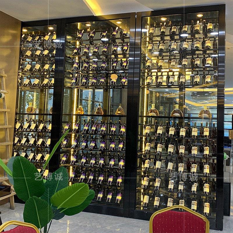 设计酒柜 酒庄不锈钢高端酒斜放红酒展示柜 金属红酒架博古架