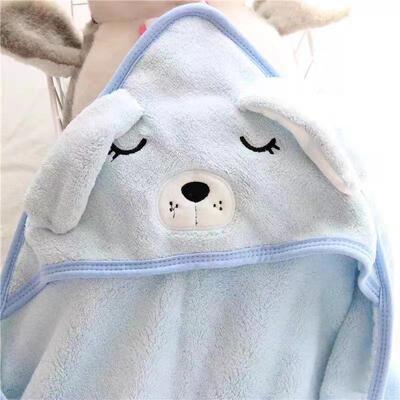 零售现货婴儿浴巾婴童抱被珊瑚绒抱被儿童连帽刺绣卡通浴巾