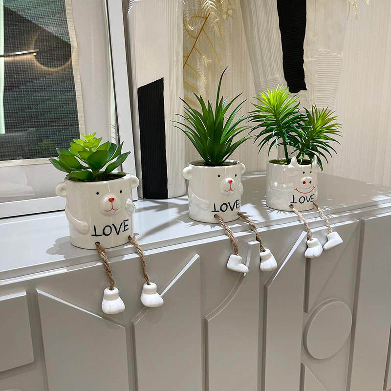 创意可爱吊脚娃娃彷真多肉植物摆件仙人掌假绿植盆栽室内客厅装饰