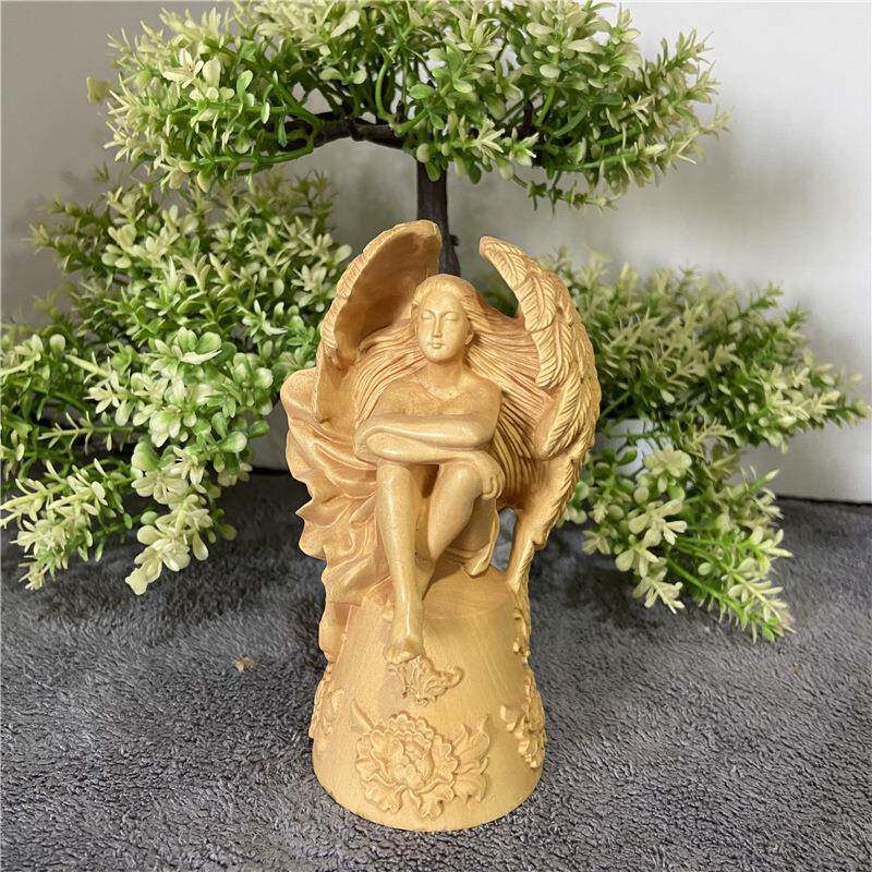 黄杨木雕刻家居美女汽车摆件天使丘比特爱情守护神送礼女友工艺品