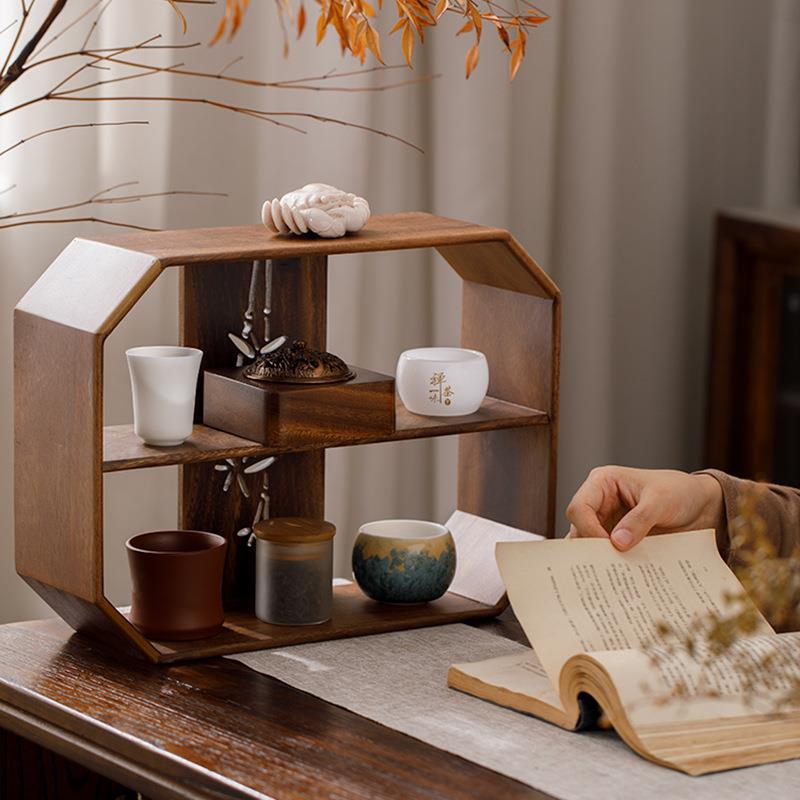 胡桃木茶道博古架多宝阁茶具桌面置物架茶壶杯架实木柜子收纳架
