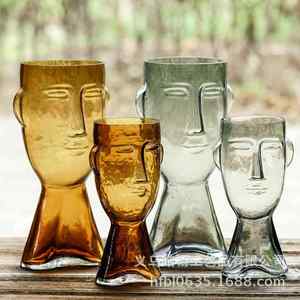 皓杨网红人脸透明玻璃彩色花瓶摆件创意客厅插花摆设饰品厂家直销