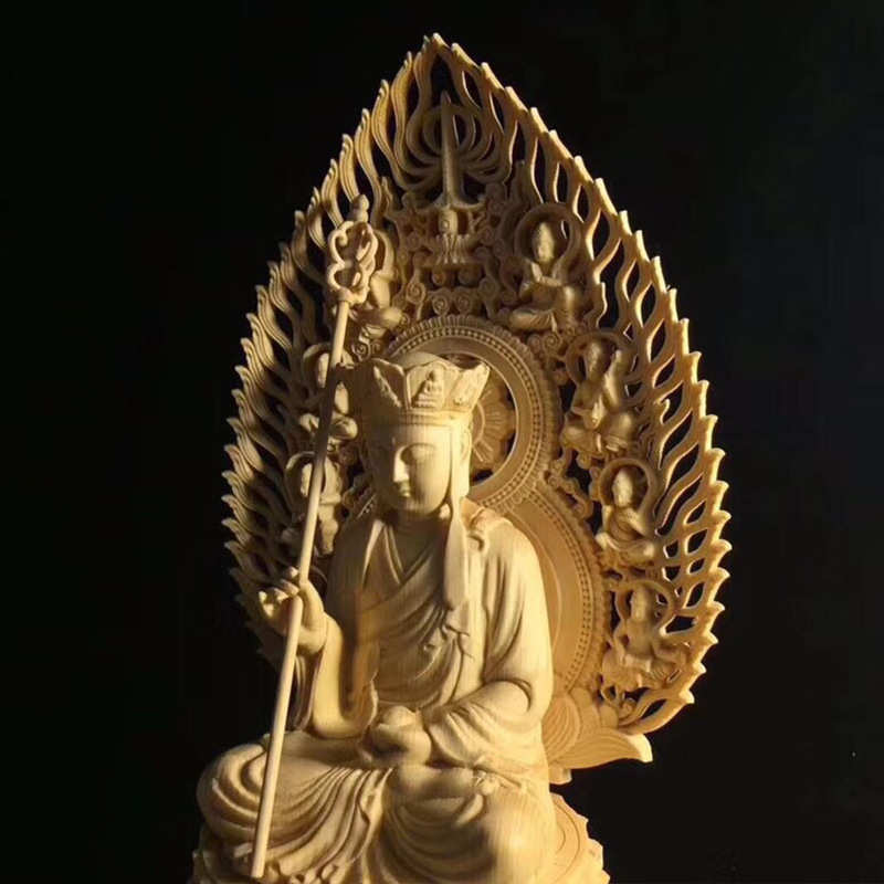 桧木坐莲花台地藏王 雕刻木雕 客厅家居书房摆饰摆件厂家供应