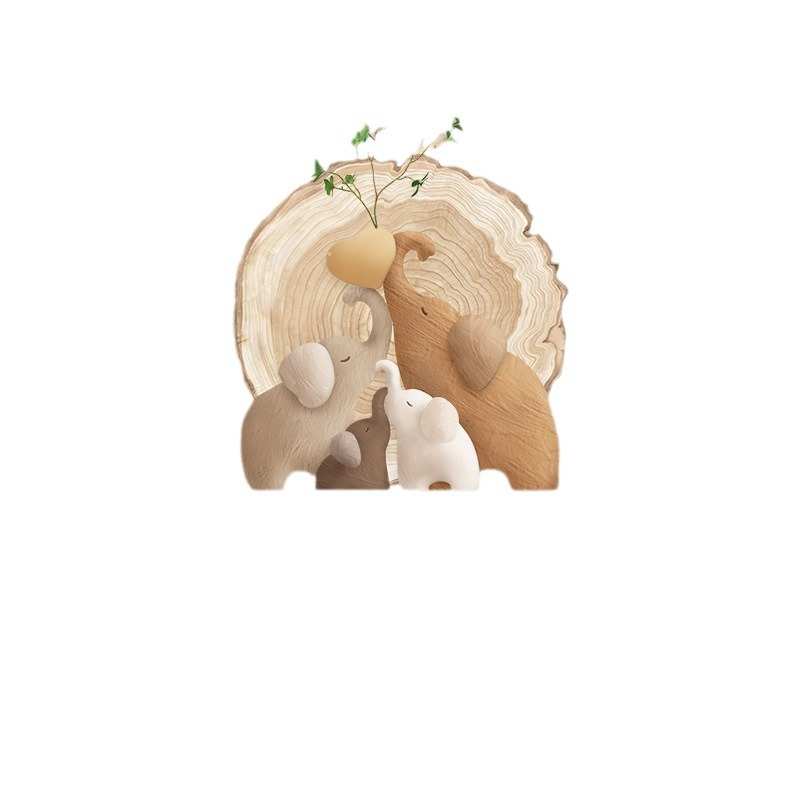 侘寂风大象玄关装饰画立体砂岩实物画走廊过道挂画中古高端壁灯画