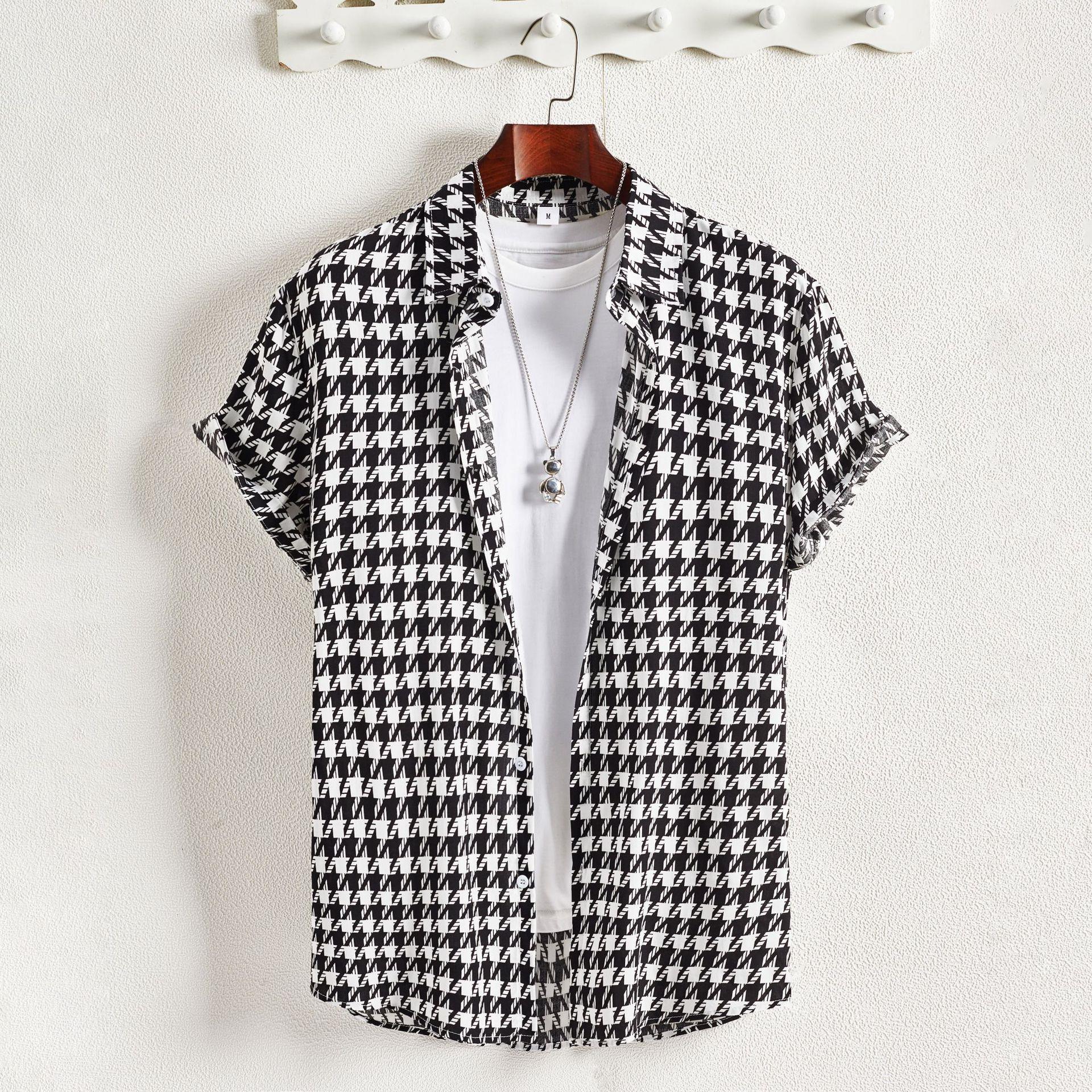 Men's cotton thin shirt short sleeved图片