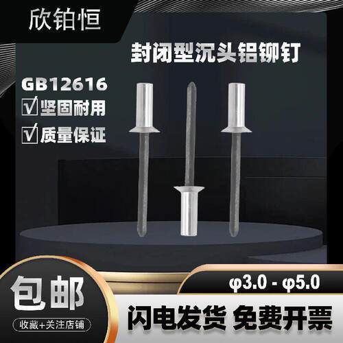 封闭型沉头铝铁抽芯拉铆钉GB12616平头闭口防水拉铆钉φ3.0-φ5.0