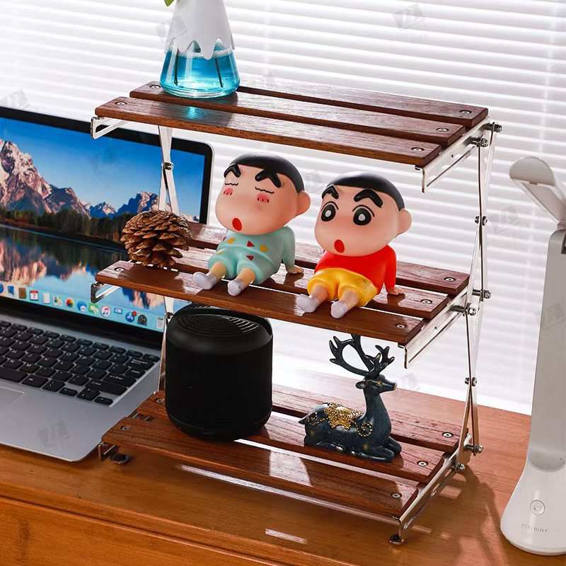 原木露营置物架三层咖啡架可折叠桌搭桌面小桌子户外野餐放置架